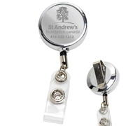 30” Cord Chrome Solid Metal Retractable Badge Reel and Badge Holder with Laser Imprint Only